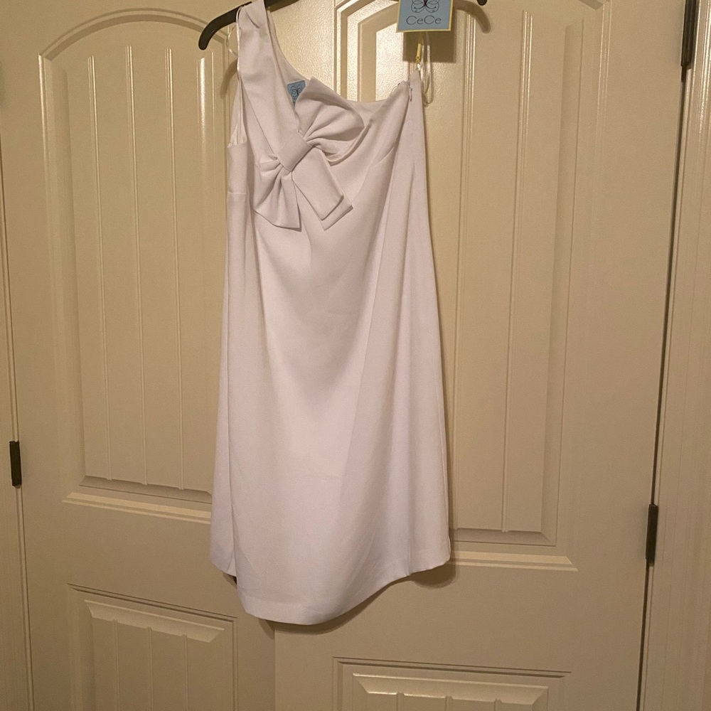 White CeCe one shoulder dress
